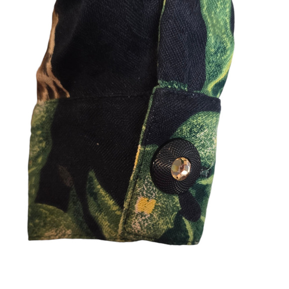 Vintage 80s 100% Cotton Jungle Print Cropped Button Up Lorraine Wardy Jacket XS - Picture 4 of 9